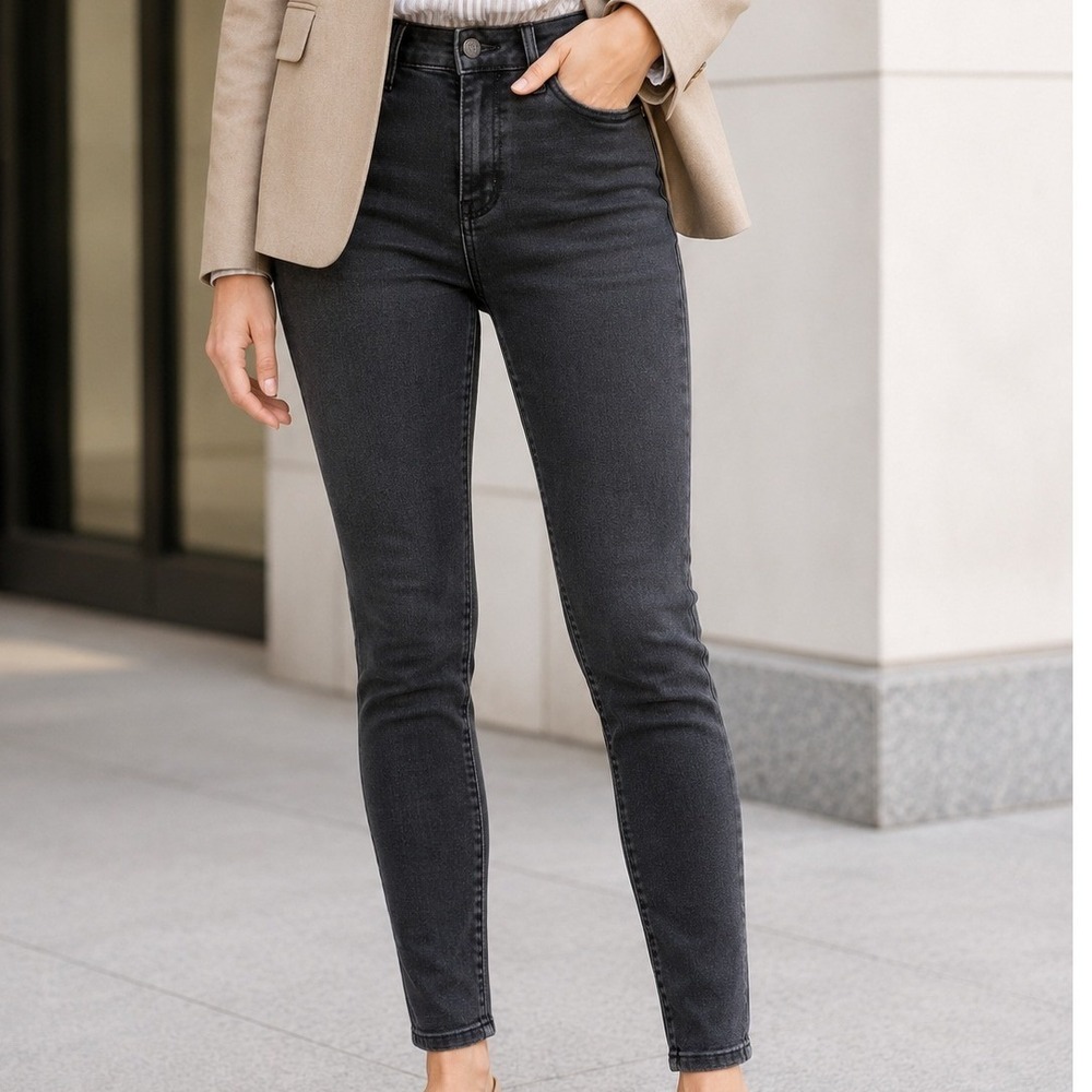 Old Navy Womens High Rise Super Skinny Jeans Charcoal Gray Faded Black Size 0